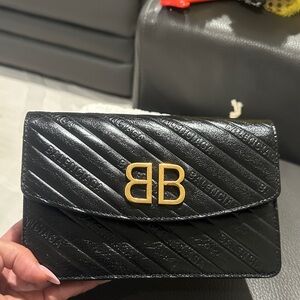 Balenciaga Black Embossed wallet on chain